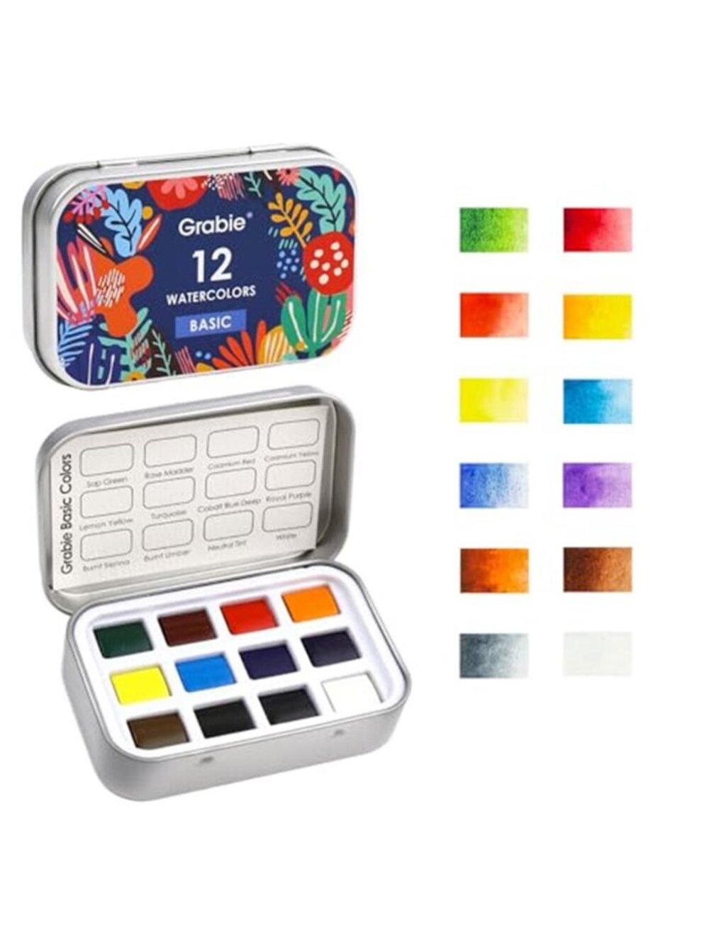 Grabie 12 Color Travel Watercolor Paint Set, Pocket Palette, Essential